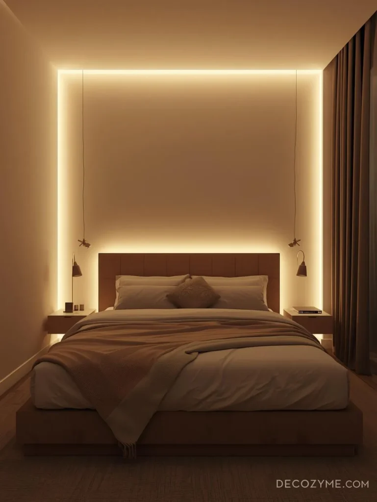 16. Accent Lighting Behind Bed