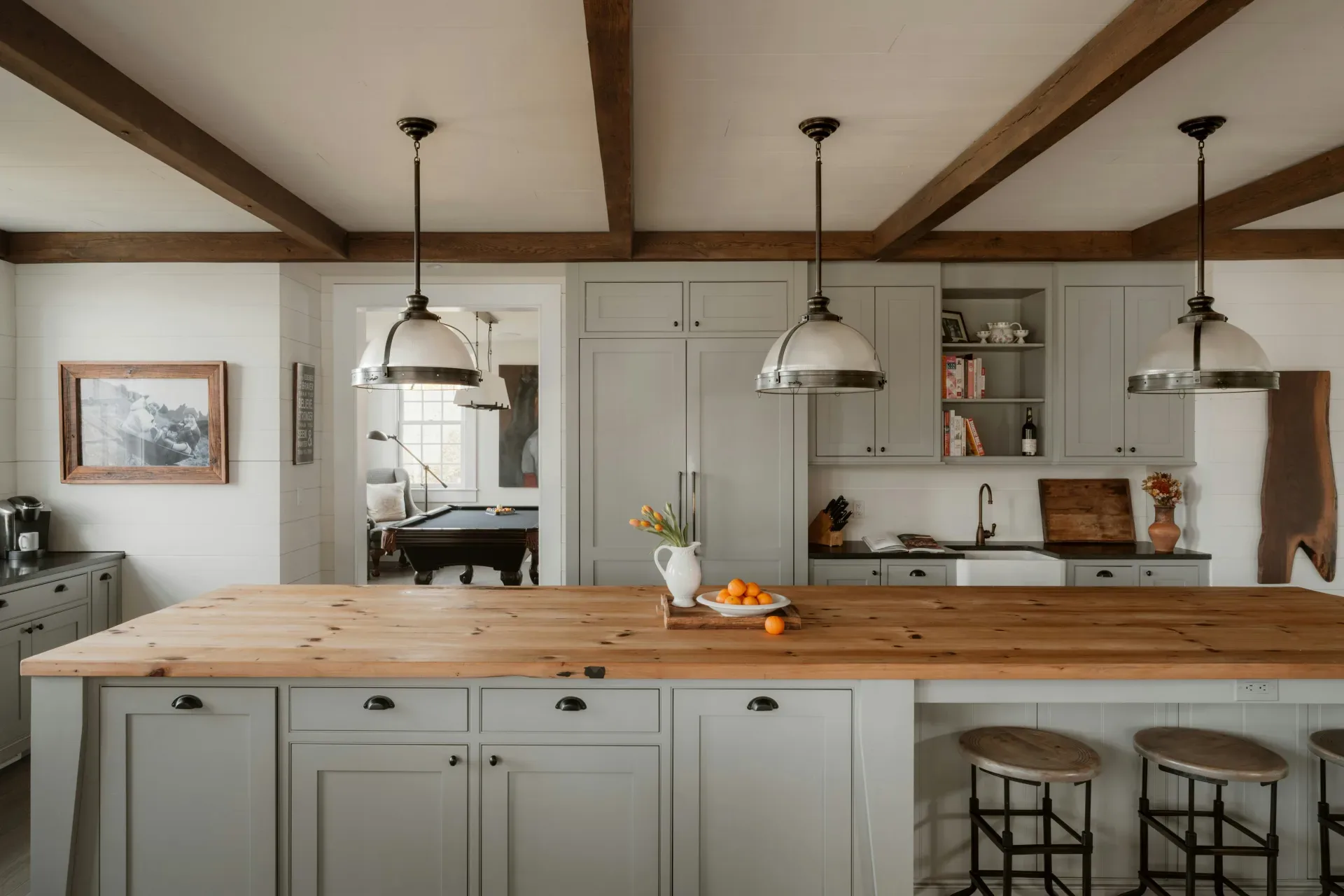 Modern kitchen with island and pendant lights