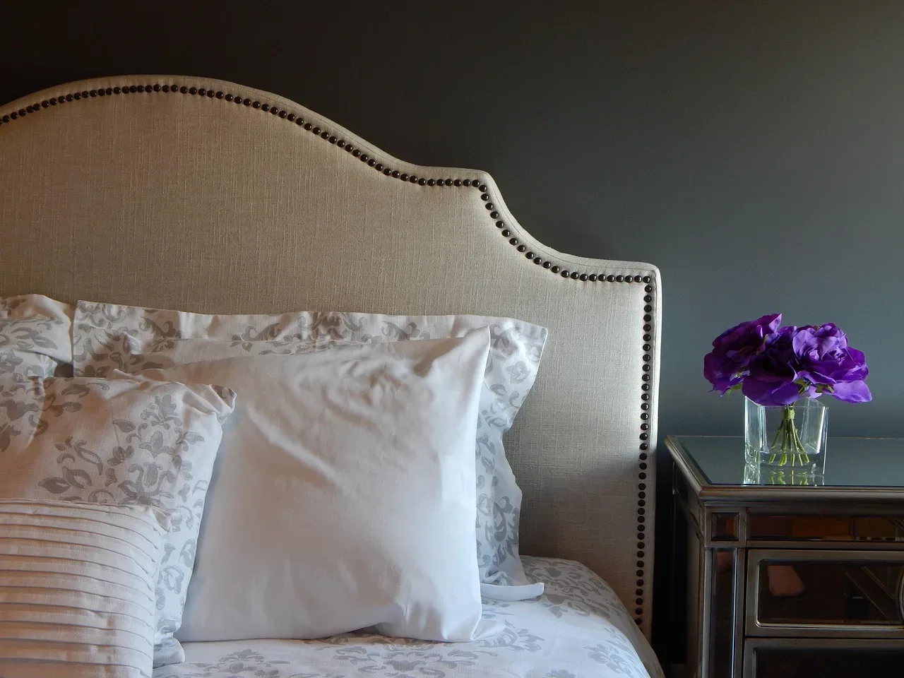 statement upholstered headboard luxury bedroom